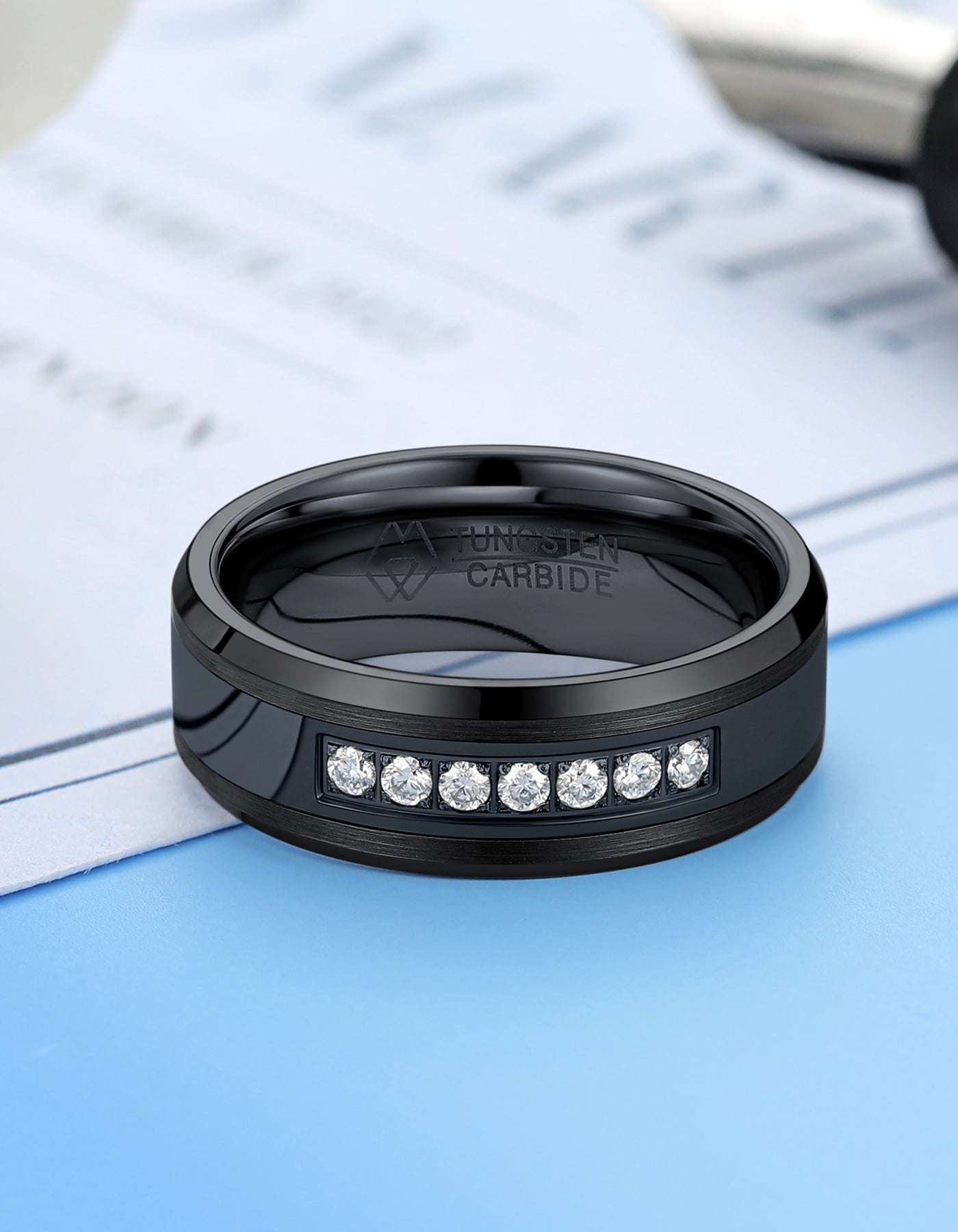 MomentWish Tungsten Rings, Valentine's Day Gift Birthday Gifts, Moissanite Promise Ring Eternity Band-Size7