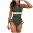 thumbnail image 1 of Huesdet Womens One Piece Swimsuit Metal Modest Tummy Control Bathing Suit Slimming Full Coverage Mesh Swim Suits[Green,XL], 1 of 9