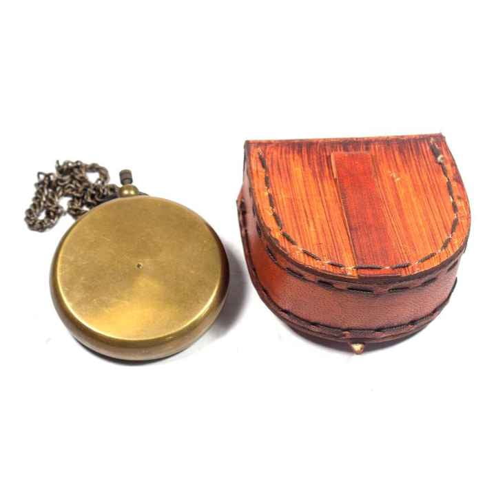 Antique Engraved Brass Compass with Leather Case Personalized Traditional Style Birthday Anniversary Bridal/Groom Gift