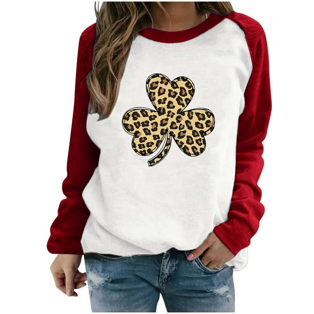 QIPOPIQ Chandails à Manches Longues pour Femmes T-Shirts de la Saint-Patrick T-Shirts de la Saint-Patrick pour Dames Shamrock T-Shirt Vert Chandail T-Shirts de la Saint-Patrick Col Rond T-Shirts de Fête T-Shirts Graphiques Aubaines