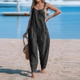thumbnail image 4 of Summer Linen Sleeveless Jumpsuits for Women Square Neck Wide Leg Outfits Casual Pants Rompers with Pockets, 4 of 5
