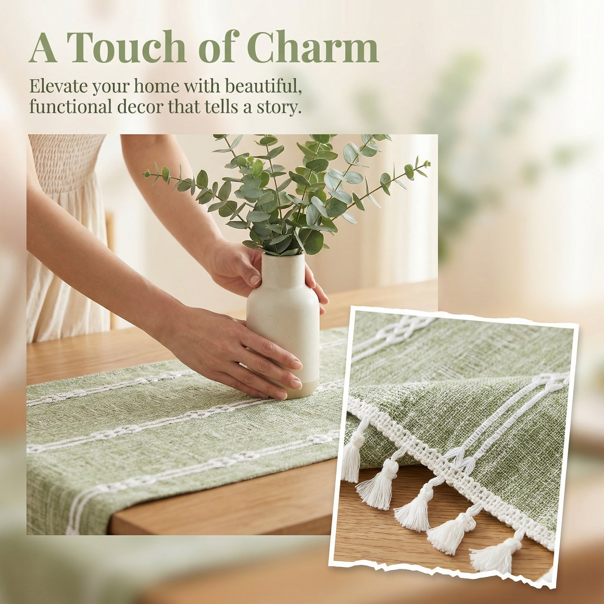 Unique Bargains Openwork Polyester Runner Table Runner for Kitchen Decor Green 13"x63"