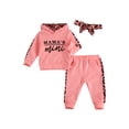 thumbnail image 2 of Douhoow Baby Girl Long-sleeved Letter Hooded Sweatshirt Leopard Stitching Pants 2Pcs Spring Clothes, 2 of 9