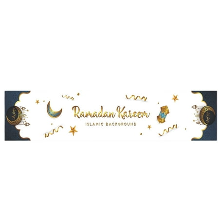 

Eid Mubarak Table Runner Linen Ramadan Decoration for Table Star Moon Table Flag Polyester Cloth 130*35CM