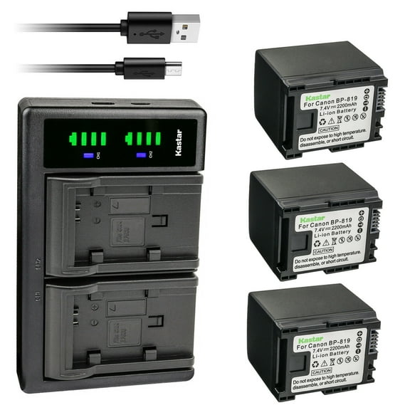 Kastar 3-Pack Battery and LTD2 USB Charger Replacement for Canon VIXIA HF M46 HFM46, VIXIA HF M400 HFM400, VIXIA HF M406 HFM406, VIXIA HF S10 HFS10, VIXIA HF S11 HFS11, VIXIA HF S20 HFS20