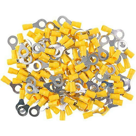 100Pcs 12-10AWG Insulated Terminals Ring Electrical Wire Crimp Connectors
