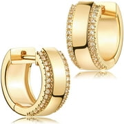 Fettero Gold Huggie Hoop Diamond Earrings 14K Gold Plated Dainty Minimalist Simple Boho Hypoallergenic Jewelry Gift for Women Men