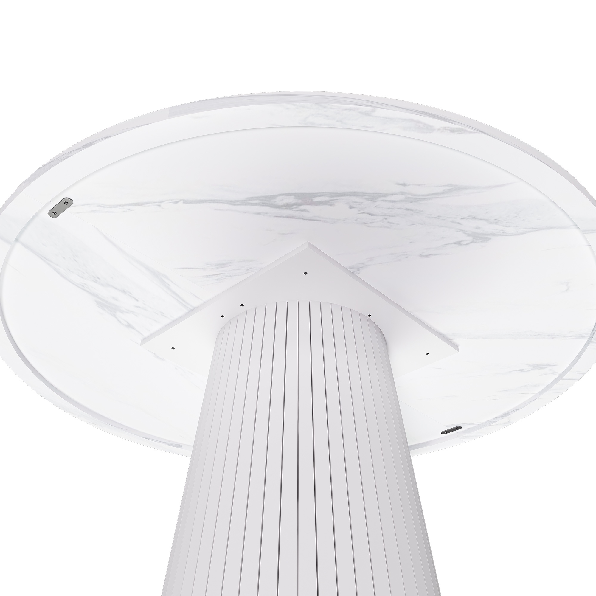 PORKISS 47" Circle Dining Table, Fluted Round Kitchen Table for 4 with 1.18" Thick Wood Tabletop, Modern Farmhouse Dining Room Table with Metal-Reinforced Base for Kitchen, White