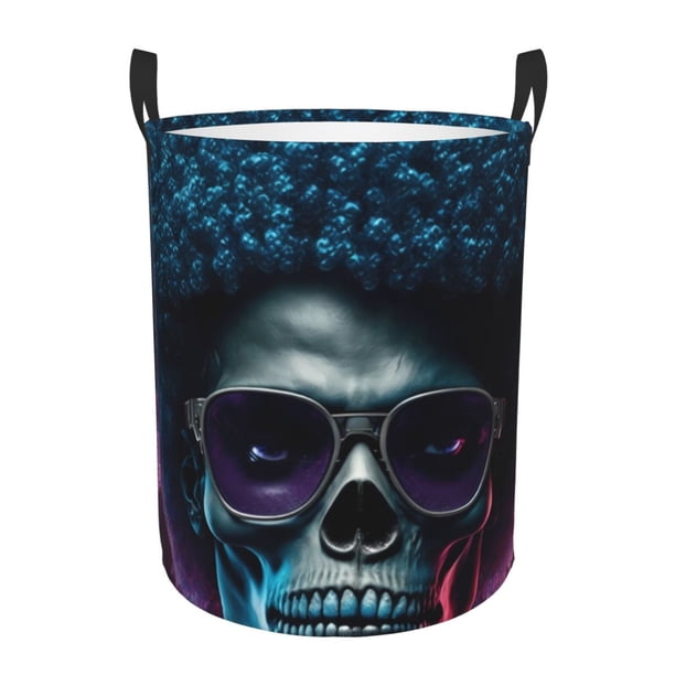 Fotbe Punk Style Blue Haired Skull Cesto de Ropa con Asas, Cesto Impermeable de Gran Capacidad, Bolsa de Lavado para Dormitorio, Cesto de Ropa con Ruedas y Asas-Small