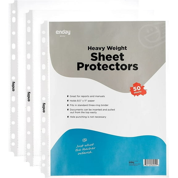 Clear Sheet Protectors for 3 Ring Binder Page Protectors 50 Pack- 8.5” x 11” Non Glare, Clear Heavy Duty Page Protector Binder Sleeves, Plastic Sheet Protectors - by Enday