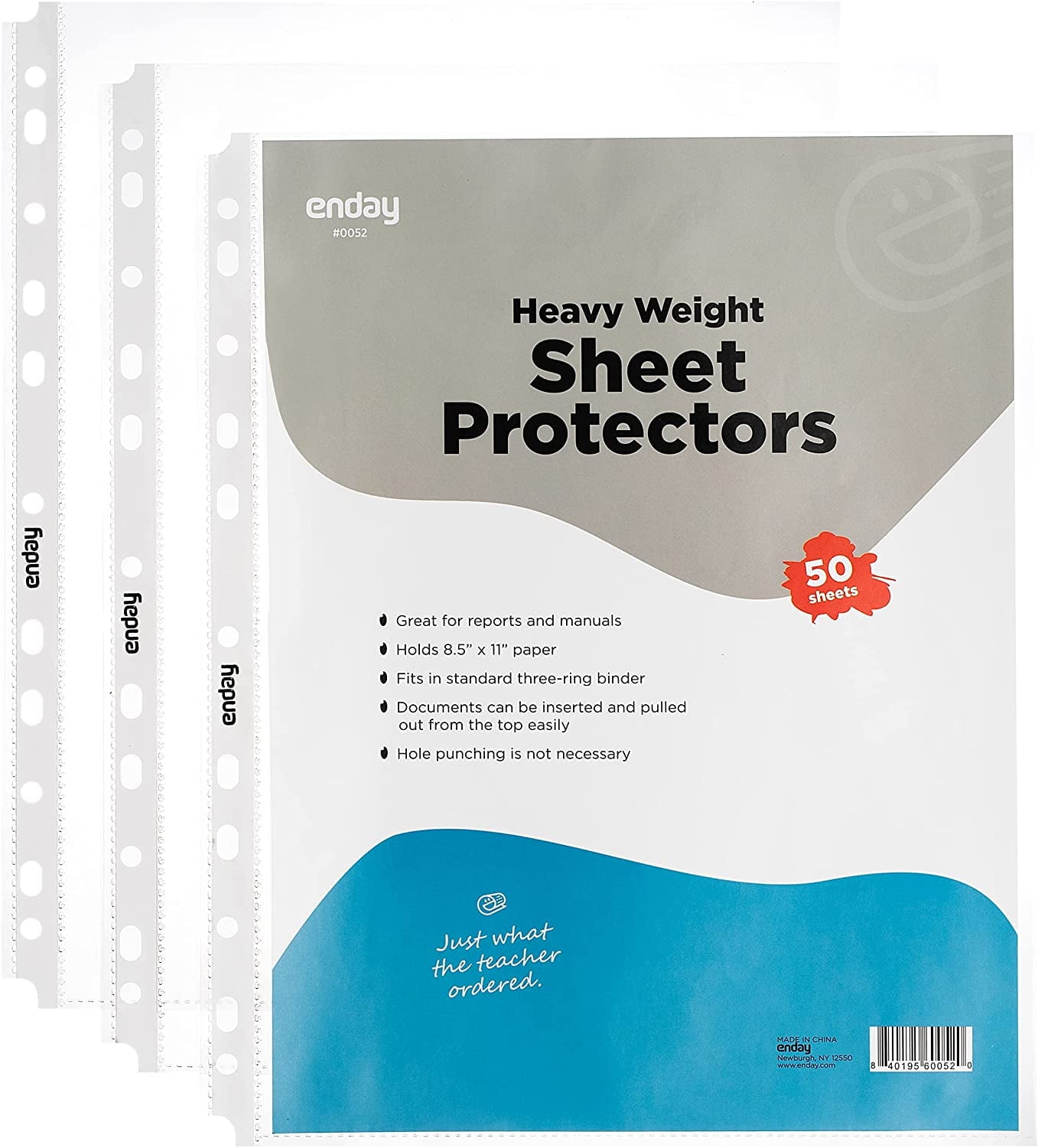 Clear Sheet Protectors for 3 Ring Binder Page Protectors 50 Pack- 8.5” x 11” Non Glare, Clear Heavy Duty Page Protector Binder Sleeves, Plastic Sheet Protectors - by Enday
