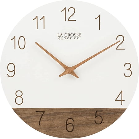 La Crosse Clock 404-3630B 12 inch Ivory Sierra Wood Quartz Analog Wall Clock