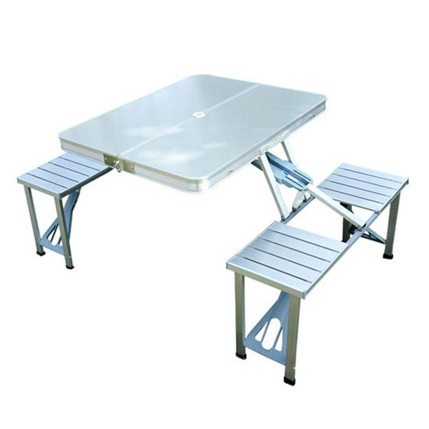 Outsunny Aluminum Portable Folding Outdoor Suitcase Picnic Table w/ 4