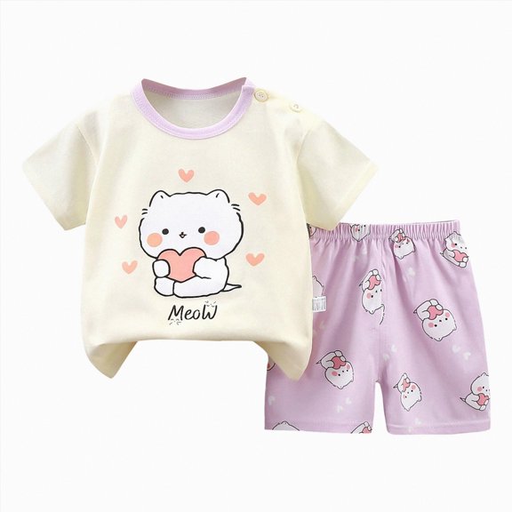 Baby Boy Outfit Kids Boys Sports Shorts Sets Spring Summer Cotton Cartoon Printed Short-sleeved Training 0 6 12 18 24 Months 2T 3T T-shirt with Elastic Waist T-Shirt & Set 2PCS