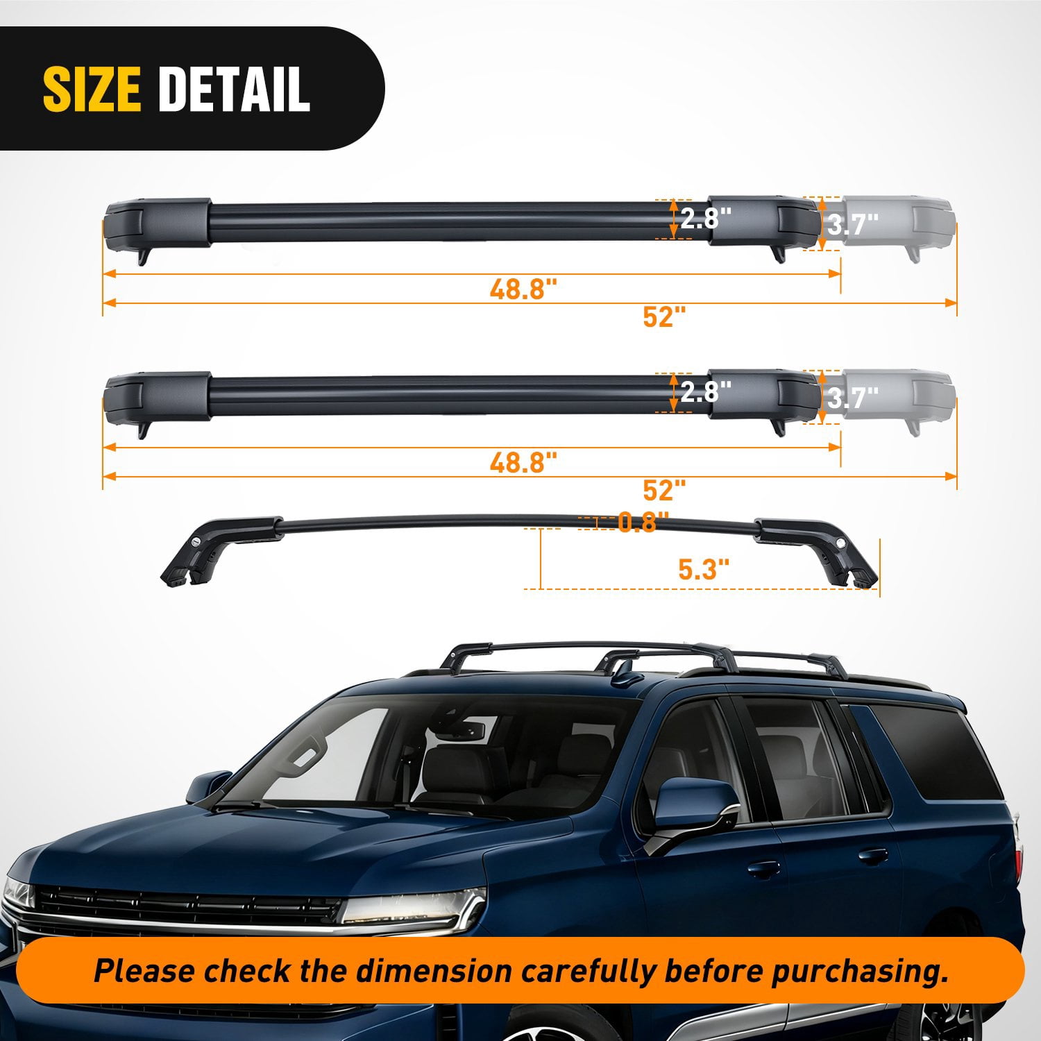 Roof Rack Cross Bars Compatible with Chevrolet Tahoe Suburban GMC Yukon Cadillac Escalade 2021 22 23 2024, Adjustable Aluminum Car Crossbars for Cargo Carrier Luggage Box Kayak Tent Snowboard