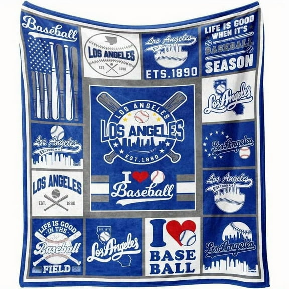 Los Angeles Baseball Flannel Throw Blanket - Soft & Cozy with Team Logos, 60"x50" - Gift for Fans, Players & Coaches