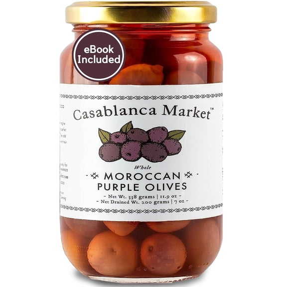 Casablanca Market Purple Olives – Moroccan Picholine Whole Olives with Pits, 11.9 oz