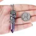 thumbnail image 2 of Hexagonal Healing Crystal Necklace Natural Prism Stone Pendant Flower Wrapped Pointed Quartz Yoga Energy With Chain, 2 of 4