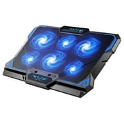 COOLCOLD 15.6"-17.3" Laptop Cooling Pad with 6 Quiet Fans 2 USB Port- Laptop Cooler for Notebook Gaming Fan Stable Stand - Portable Ultra Slim Laptop Cooling Pad - Switch Control Fan Speed Function