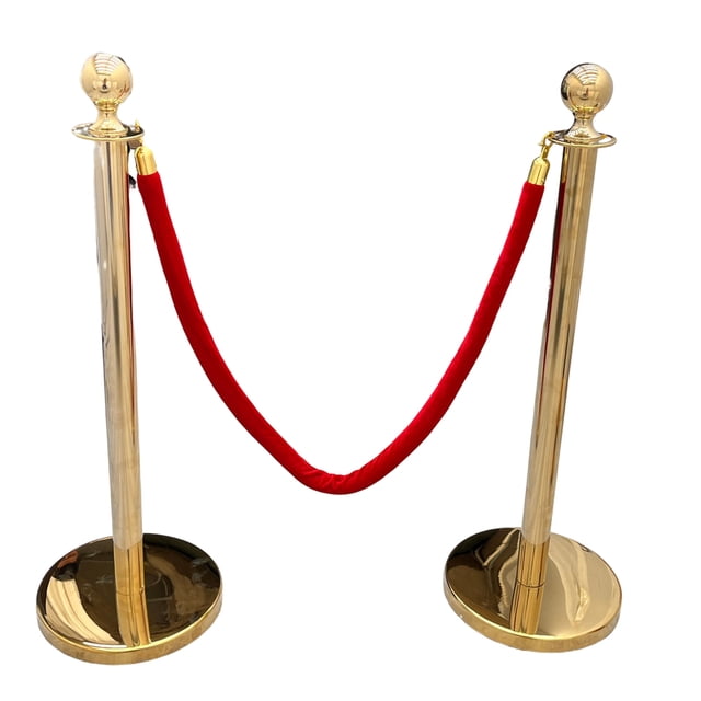 INTBUYING 2 Pcs Gold Stanchion Posts Queue Red Velvet Rope Crowd Control Barriers Queue Line Rope Barriers