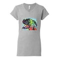 thumbnail image 2 of Cute Rainbow Neon Doberman Dog Lover Women's Standard V-Neck Tee, Heather Grey, Small, 2 of 3
