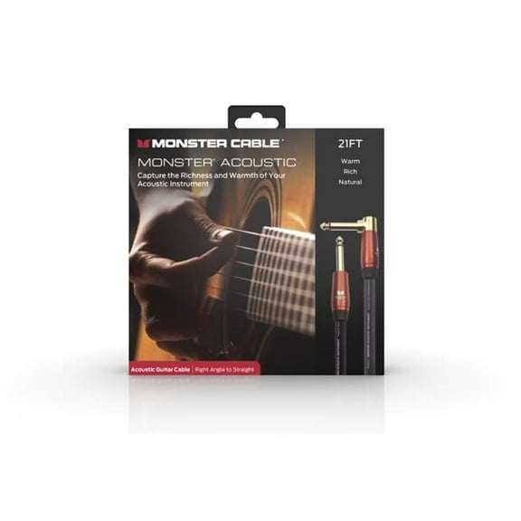 0.25 in. Monster 600559-00 Prolink Acoustic Instrument Cable with 21 ft. Right Angle to Straight
