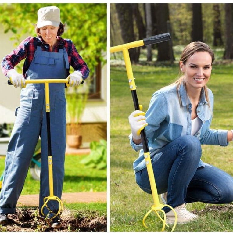 Garden Soil Grabber & Aerator Tool – Heavy-Duty Iron Lawn Aerator & Soil Loosener with T-Handle, Detachable Design for Back Pain Relief, Ideal for Lawn Care & Garden Bed Preparation