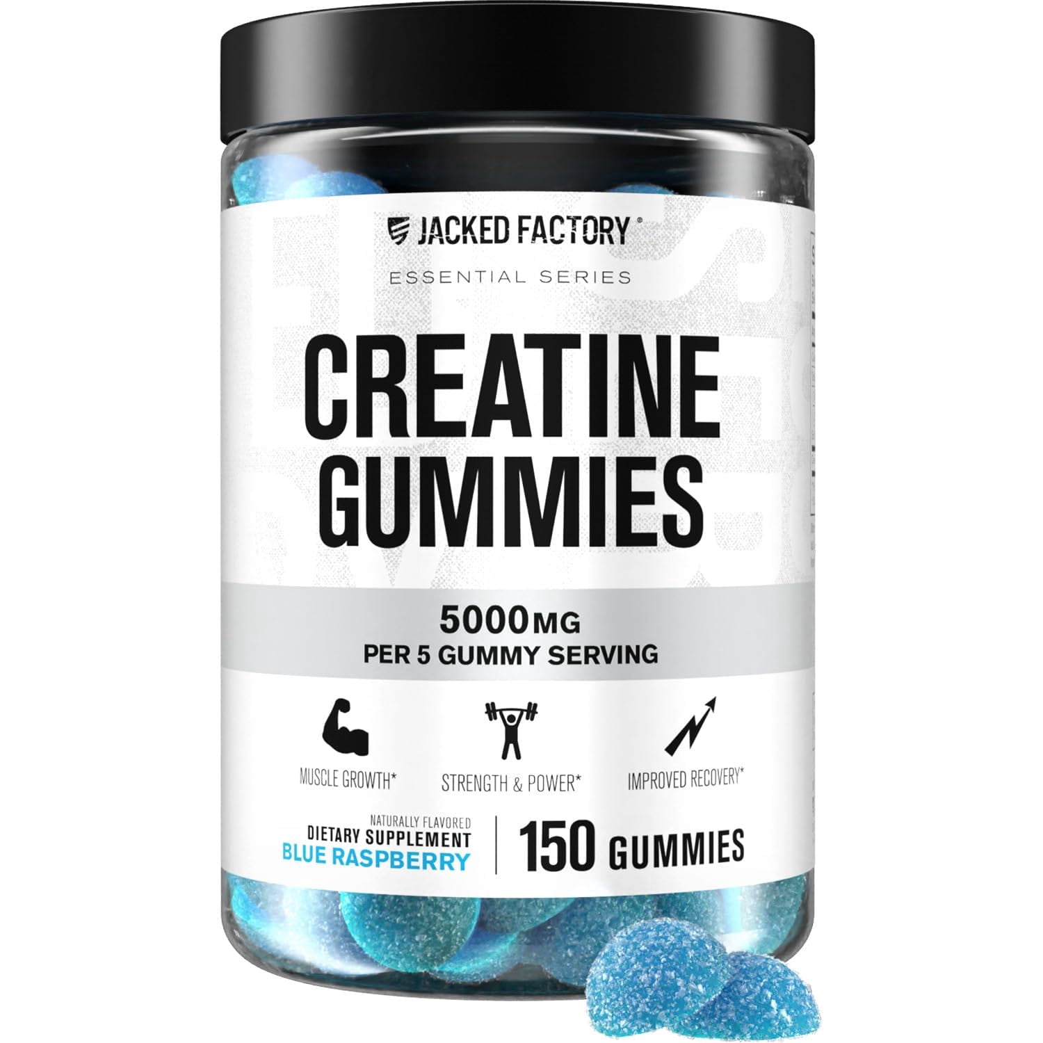 Jacked Factory Creatine Monohydrate Gummies 5g Daily Dose (1g per Gummy) - Creatine Gummy for Men and Women, Vegan-Friendly, Travel-Friendly, Third-Party Tested - 150 Gummies, Blue Raspberry