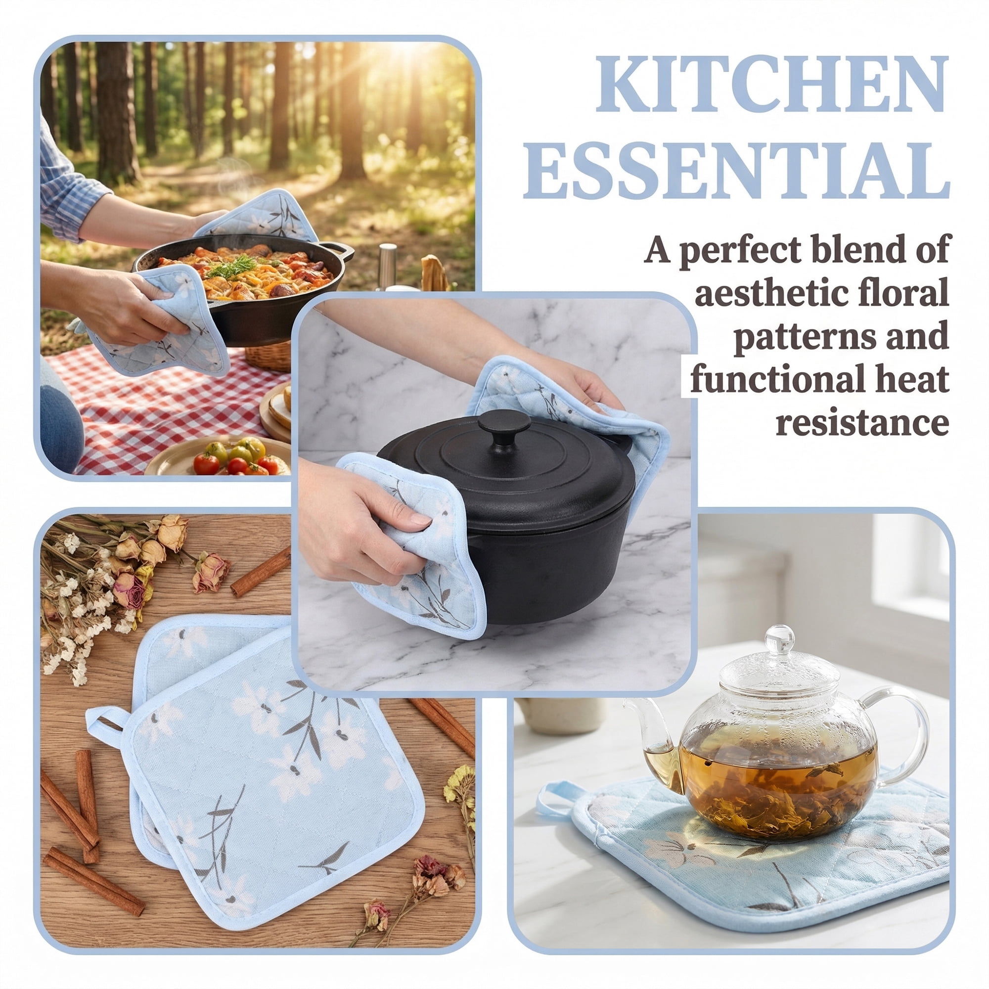 Unique Bargains Durable Heat Resistant Non-Slip Pot Holders for Cooking Blue 2Pcs