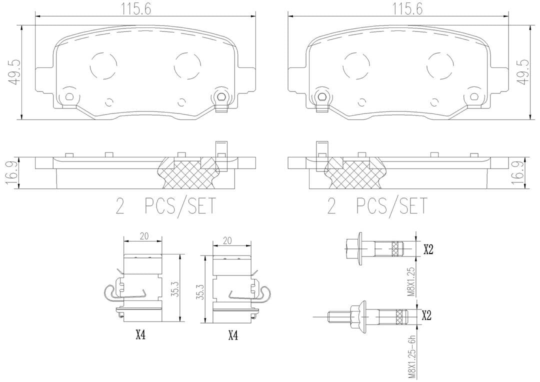 Brembo P37020N Premium NAO Ceramic OE Equivalent Pad