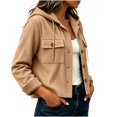 thumbnail image 3 of Corduroy Jackets For Women Vintage Button Down Cropped Jacket With Hood Drawstring Fall Winter Coats With Pockets, 3 of 4