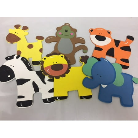 Safari Silver Zebra (Charmed Assorted Wooden Animal Ornaments Monkey, Giraffe, Tiger, Lion, Elephant and Zebra for Safari / Jungle Themed, Baby Room Decor, 6)