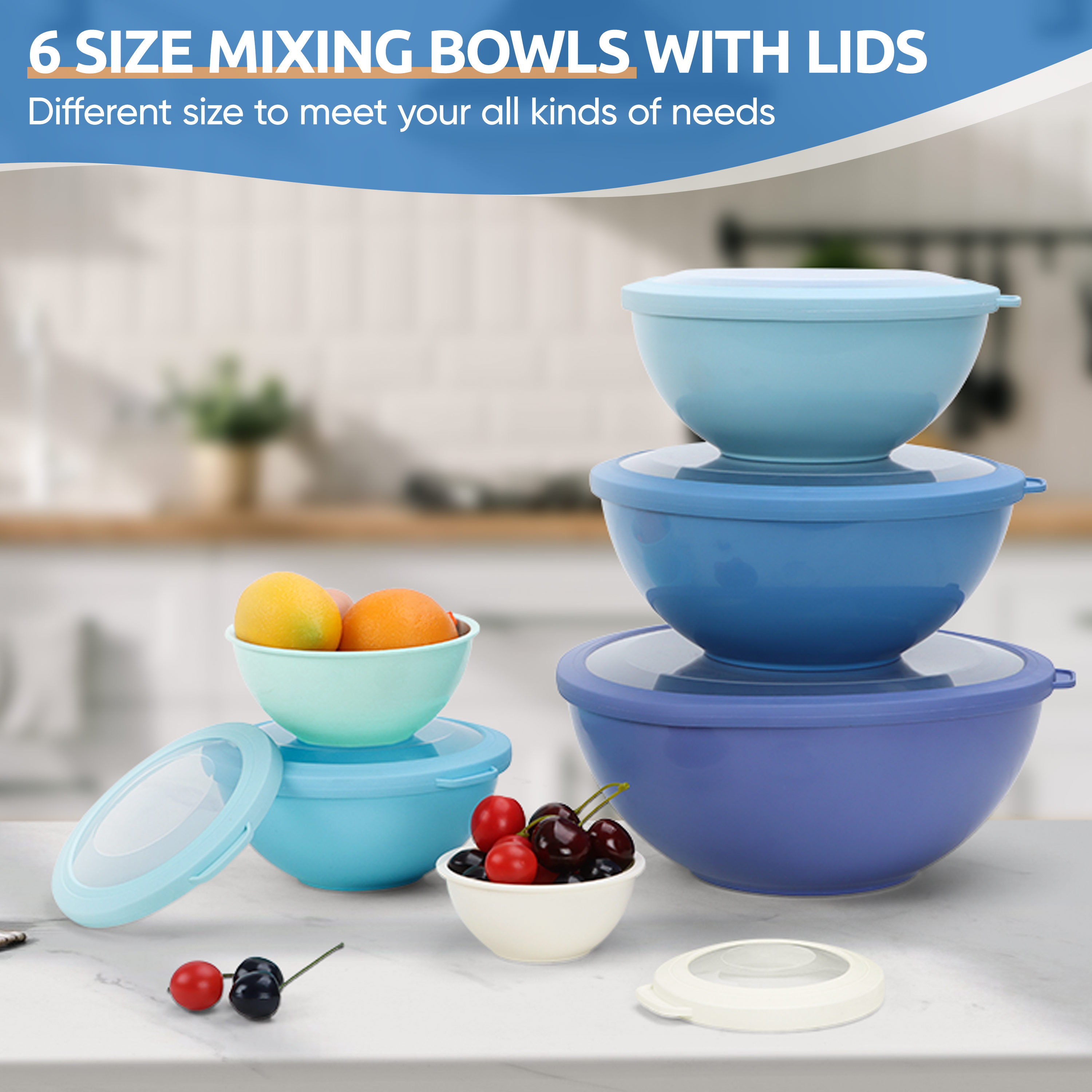 Walchoice 6-Piece Nesting Mixing Bowls with Lids, Blue photo 7