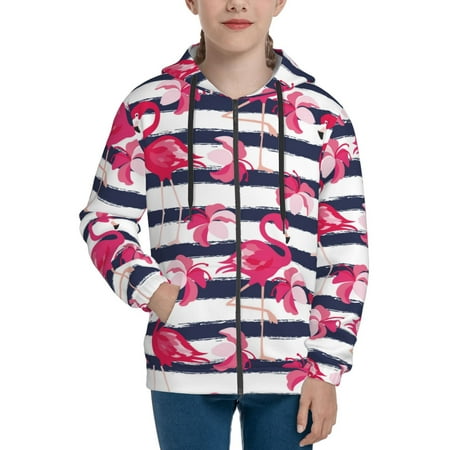 

Hoodies for Teen Girls Boys Dark Blue Stripes Flamingos Long Sleeve Youth Kids Essentials Zip Up Hoodie Lghtweight Fashion Hoodies & Sweatshirts Jacket Fall Winter Outfits Tops