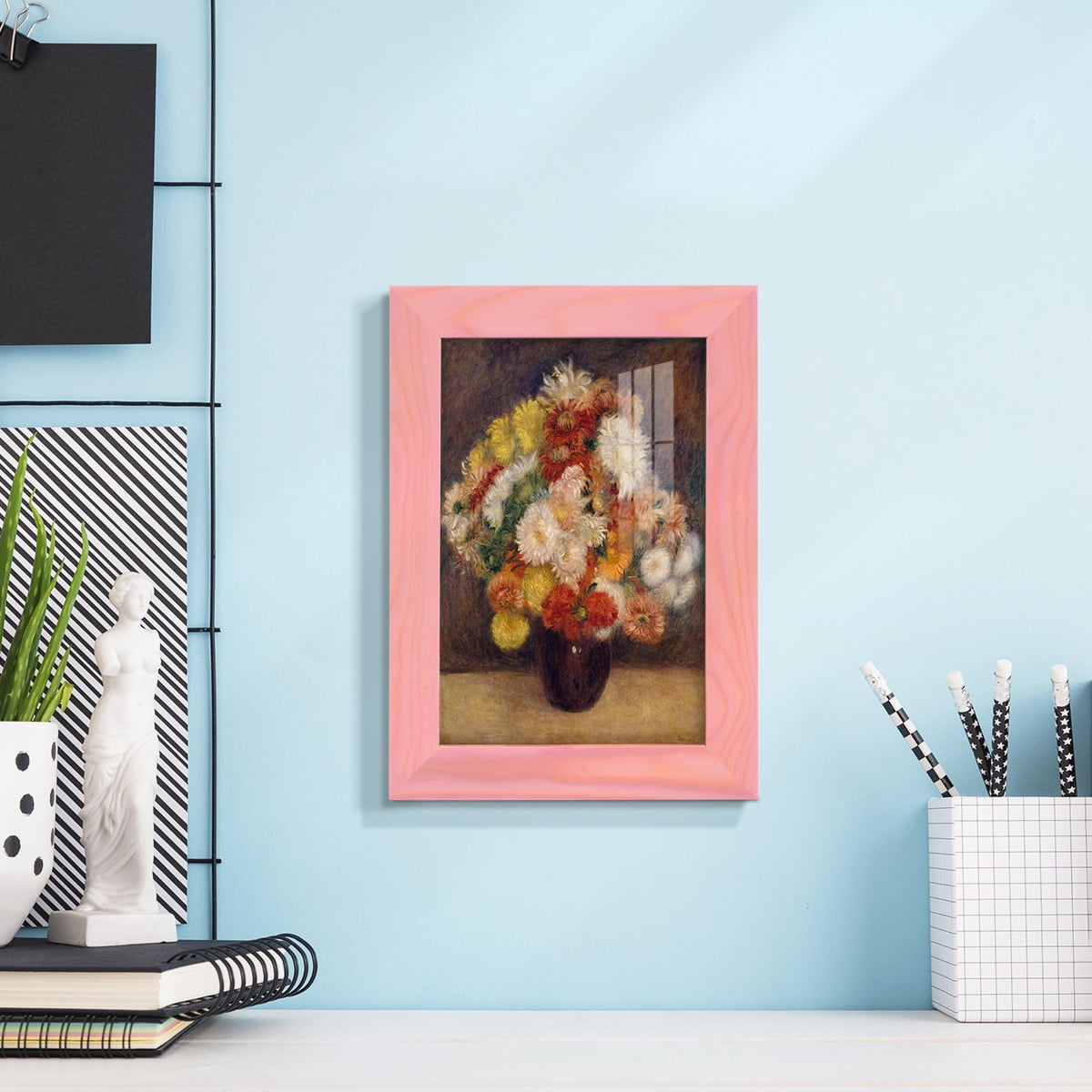Bouquet of Chrysanthemums -Framed Print w/glass-Sunset Pink
