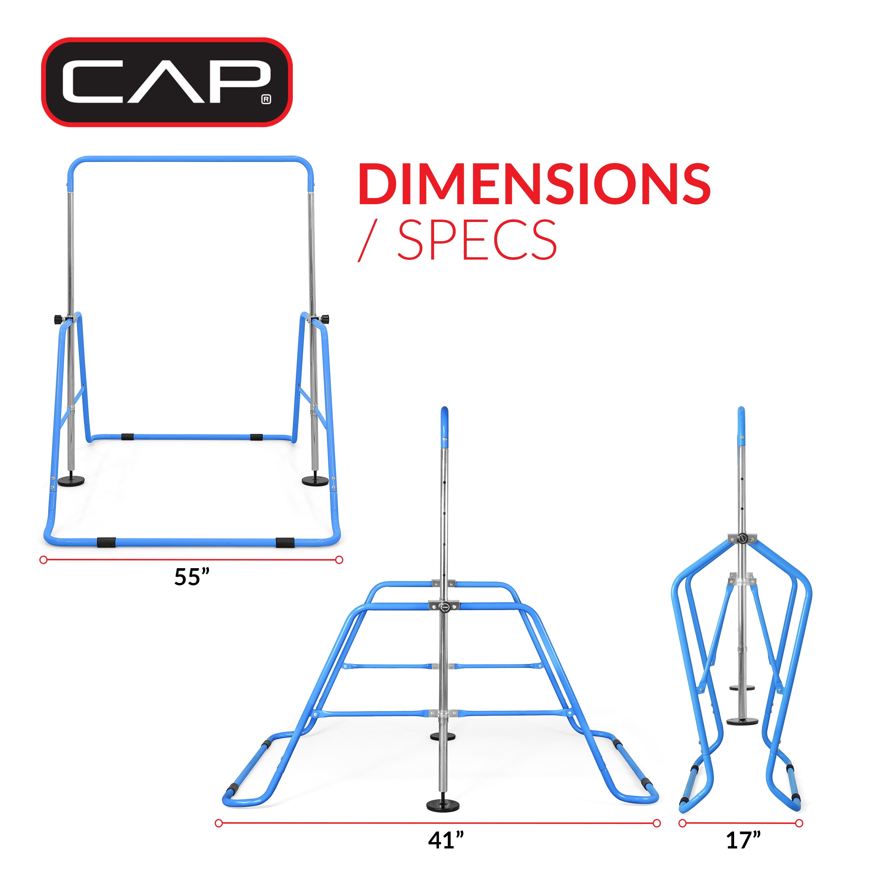 CAP Adjustable Height Horizontal Gymnastics Bar for Kids, Blue