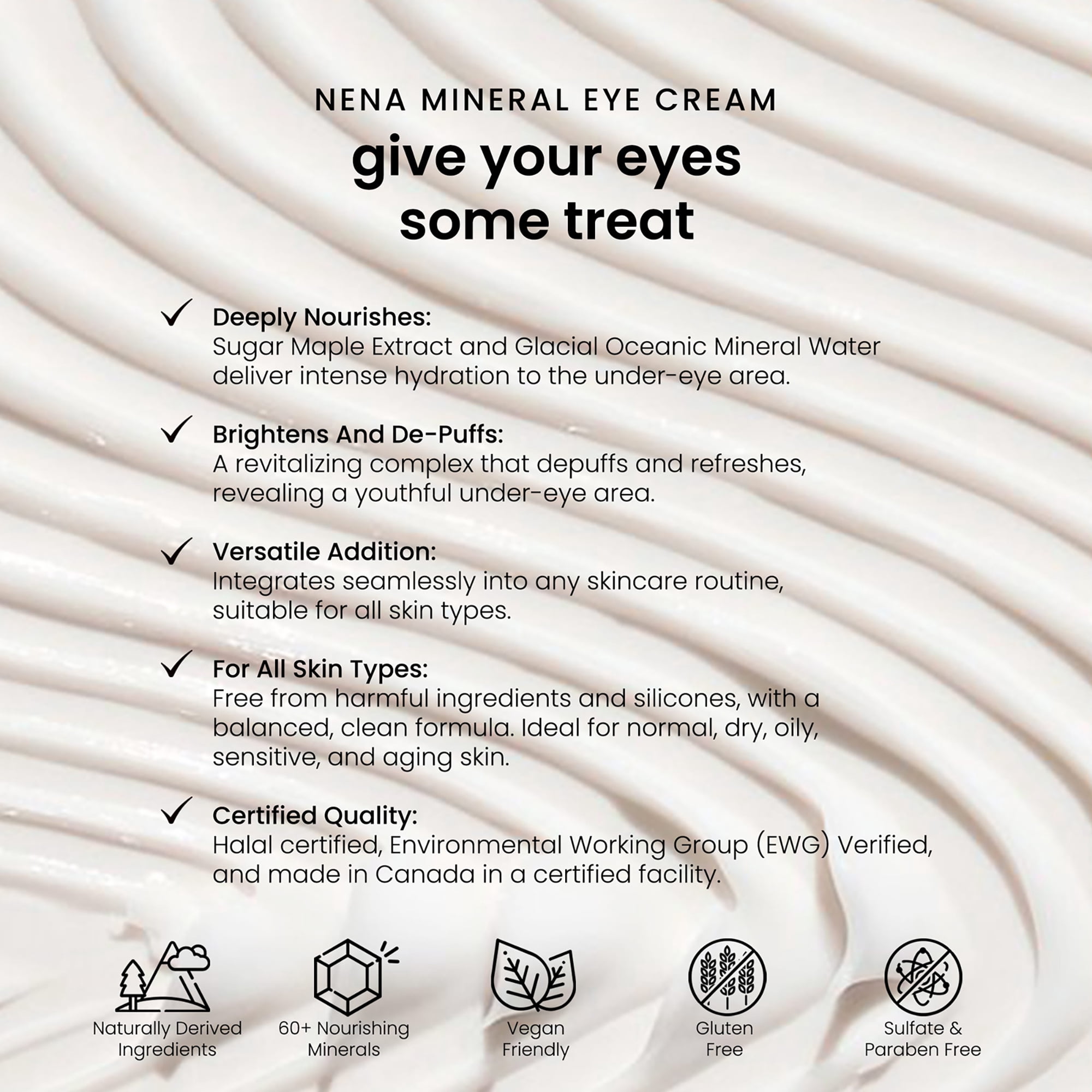 NENA Skincare Mineral Eye Cream, Eye Cream for Dark Circles, 0.5 oz
