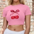 thumbnail image 2 of Womens Short Sleeve Tees Cherry Print Spring Summer T Shirts Crew Neck Fashion Casual Tops 2026, 2 of 4