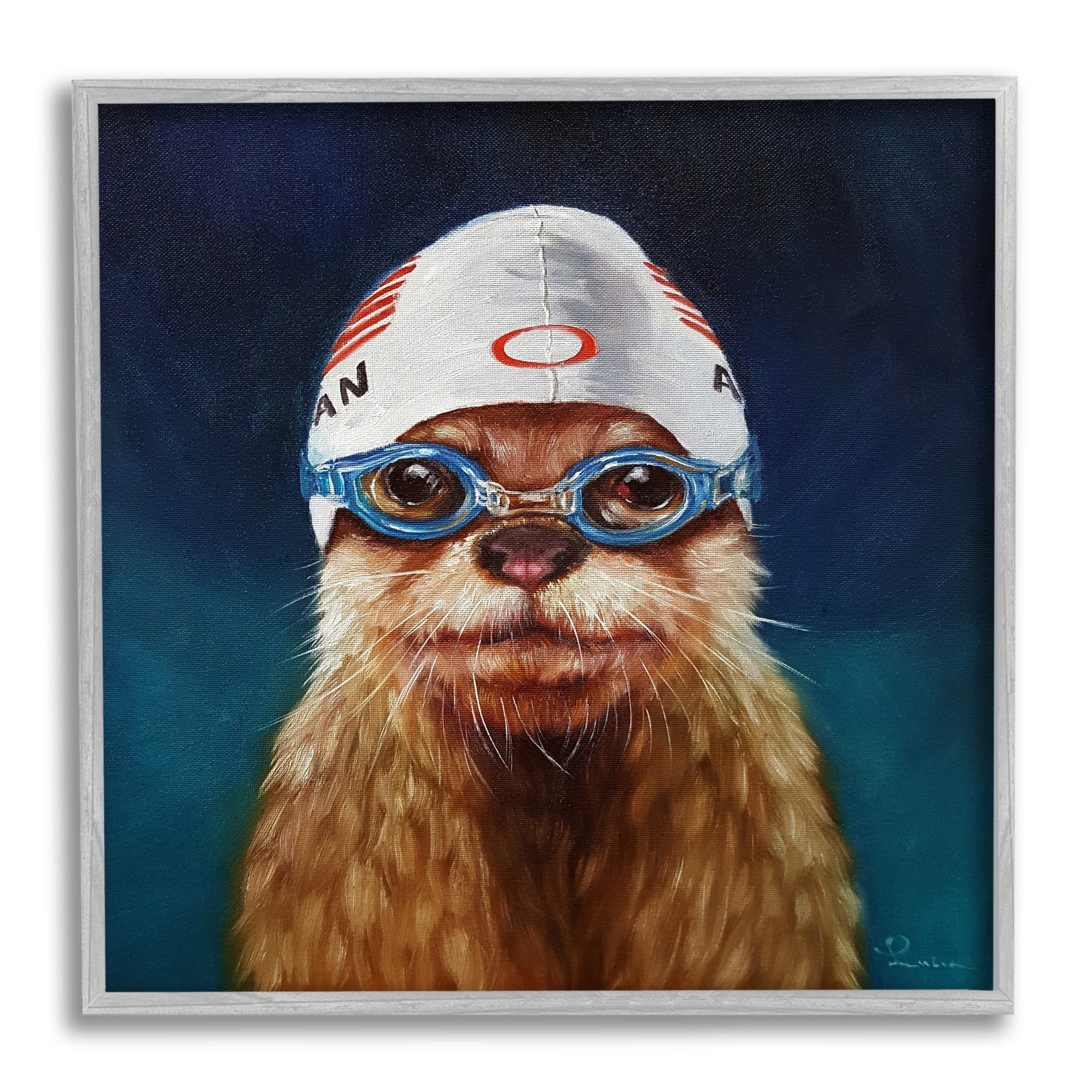 Stupell Industries Sea Lion Seal Swimmer Cap Goggles Painting Framed Wall Art, 24 x 24, Design by Lucia Heffernan