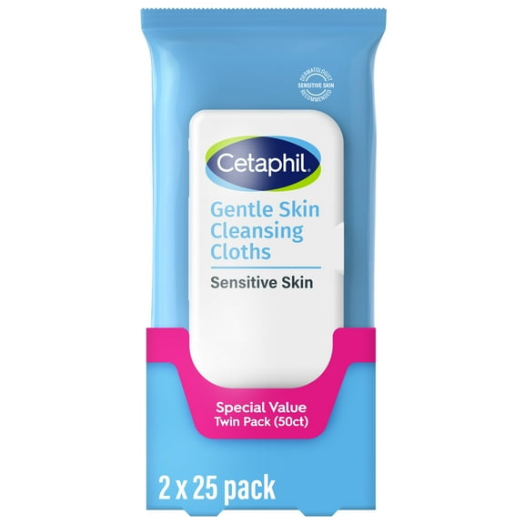 Cetaphil Gentle Skin Cleansing Cloth Wipes for Face and Body, Fragrance Free, 50 ct, Twin Pack​