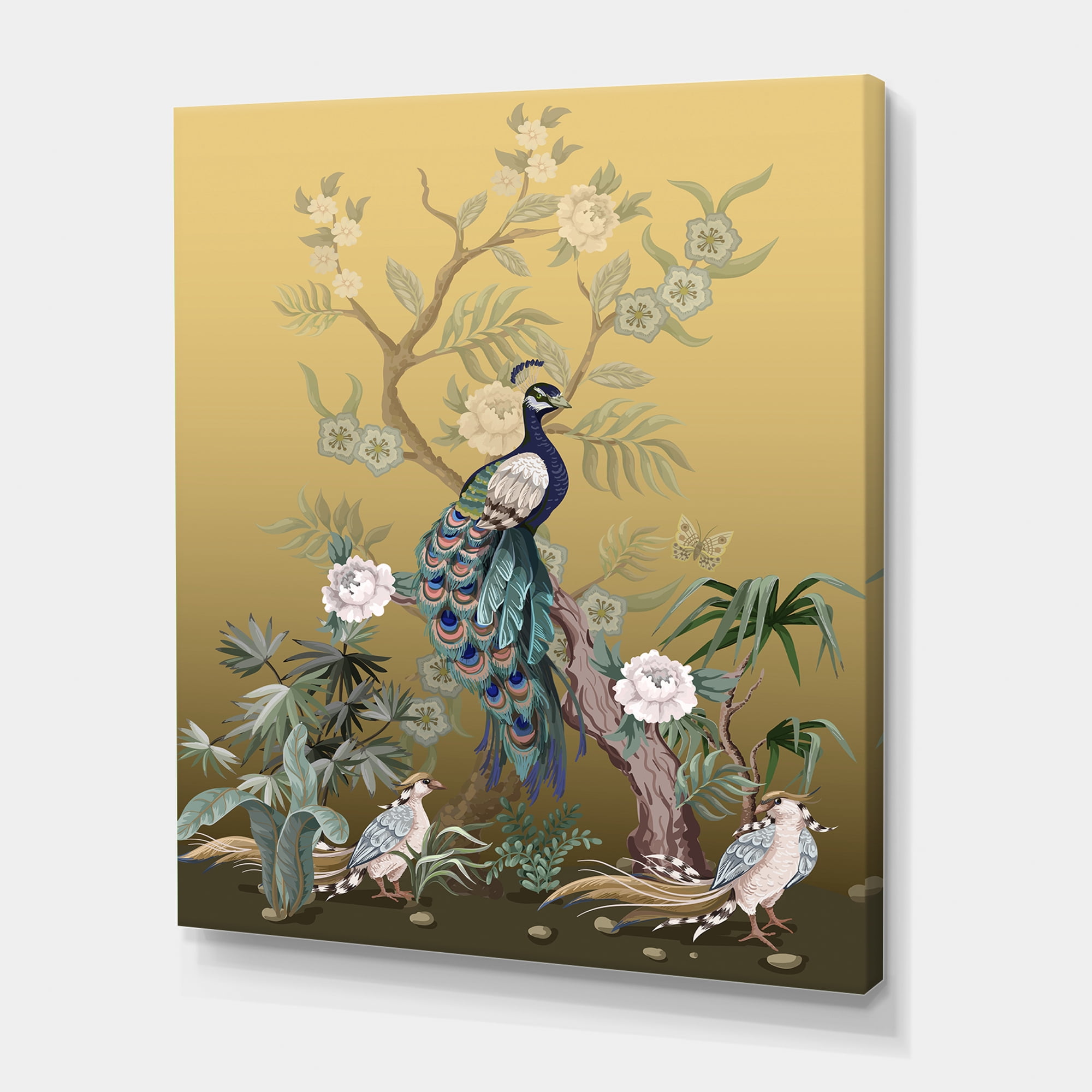 Designart ' Chinoiserie With Peonies and Birds VI ' Traditional Canvas Wall Art Print