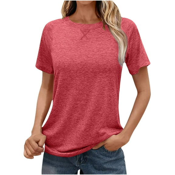 hotojiny Womens Summer Tops Crew Neck Short Sleeve T Shirts Dressy Casual Blouses Cute Solid Tees Loose Trendy Outfits