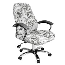 ZIATUBLES Vintage Sketch Flower Print Stretch Gaming Chair Cover Soft Dustproof Rotating Chair Desk Chair Cover Universal Rotating Chair Slipcovers Protector with Snap Button, L