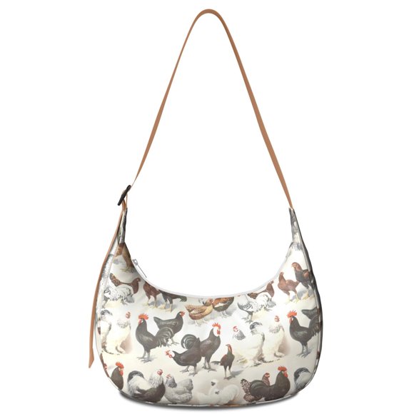 Sac Bandoulière Rétro Ferme Oeuf Poule Croissant, Mignon Motif de Poule Coq Poussin Dessin Animé Sac à Livres pour Femmes Hommes École, Sac de Voyage Rustique Ferme Coop