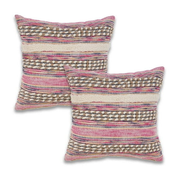 Ox Bay Pink Striped Cotton Blend Square 2 Piece Pillow Cover Set