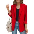 thumbnail image 3 of tklpehg Womens Blazers for Work Casual Bussiness Casual Blazers Button Open Front Coat Work Office Blazer Jacket Solid Color Loose Leisure Fall Coat Long Sleeve Overcoat Outwear Red S, 3 of 8