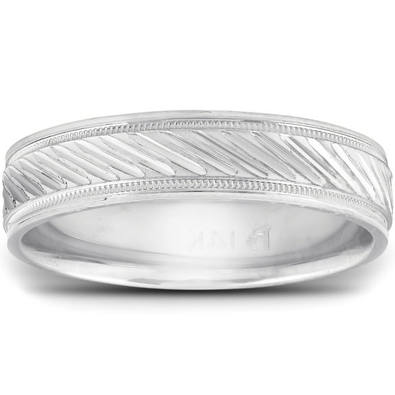 Pompeii 14k White Gold 5mm Flat Mens Hand Carved Wedding Band (,)