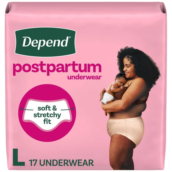 Depend Postpartum Underwear for Women, Maximum Absorbency, Large, 17 Count
