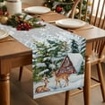 thumbnail image 3 of Winter Farmhouse Village Scenery Table Runner 13x72in Non-Slip Cotton Linen Table Runners, Christmas Reindeer Dresser Scarves TableRunner for Dinner Kitchen Dining Wedding Party, 3 of 9