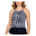 thumbnail image 1 of SWIM SOLUTIONS Women's Black Printed Stretch Full Bust Support Peplum Hem Adjustable Ruffled High Neck Swimsuit Top 16, 1 of 1